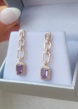 Load image into Gallery viewer, Amethyst Chain Earrings- 14K Yellow Gold