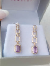 Load image into Gallery viewer, Amethyst Chain Earrings- 14K Yellow Gold