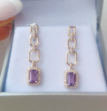 Load image into Gallery viewer, Amethyst Chain Earrings- 14K Yellow Gold