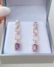 Load image into Gallery viewer, Amethyst Chain Earrings- 14K Yellow Gold