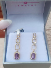 Load image into Gallery viewer, Amethyst Chain Earrings- 14K Yellow Gold