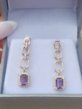Load image into Gallery viewer, Amethyst Chain Earrings- 14K Yellow Gold