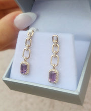 Load image into Gallery viewer, Amethyst Chain Earrings- 14K Yellow Gold