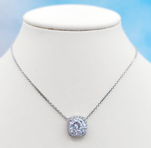 Load image into Gallery viewer, Round CZ Stone with Halo Necklace - Sterling Silve