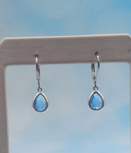 Load image into Gallery viewer, Aqua Mini Gemstone Teardrop Leverback Earring