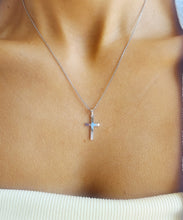 Load image into Gallery viewer, Petite Plain Gold Cross - 14K White Gold