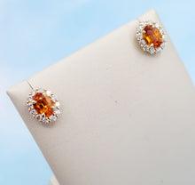 Load image into Gallery viewer, Spessartite Garnet &amp; Diamond Post Stud Earrings - 14K Yellow Gold