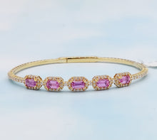 Load image into Gallery viewer, Pink Sapphire and Diamond Bangle - 18K Yellow Gold