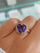 Load image into Gallery viewer, Purple Heart Ring with Diamonds - 14K Yellow Gold, Estate