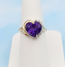 Load image into Gallery viewer, Purple Heart Ring with Diamonds - 14K Yellow Gold, Estate