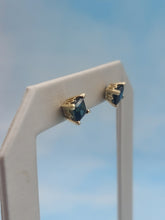 Load image into Gallery viewer, Blue Tourmaline Princess Cut Stud Earrings - 14K Yellow Gold