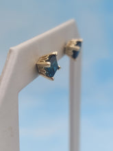 Load image into Gallery viewer, Blue Tourmaline Princess Cut Stud Earrings - 14K Yellow Gold