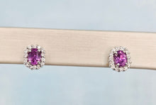 Load image into Gallery viewer, Pink Sapphire &amp; Diamond Stud Earrings - 18K White Gold
