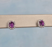 Load image into Gallery viewer, Pink Sapphire &amp; Diamond Stud Earrings - 18K White Gold