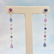 Load image into Gallery viewer, Pink and Blue Sapphire Dangle Earrings - 14k White Gold