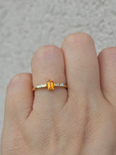 Load image into Gallery viewer, Mandarin Garnet Ring with Diamonds on the Band - 18K Yellow Gold