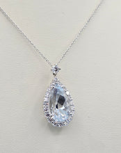 Load image into Gallery viewer, 5 Carat Aqua and Diamond Pendant with Chain - 18K White Gold
