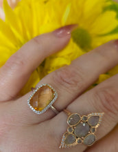 Load image into Gallery viewer, Checkerboard Citrine with Diamond Halo Ring - 14K White Gold