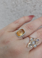 Load image into Gallery viewer, Checkerboard Citrine with Diamond Halo Ring - 14K White Gold