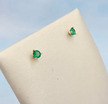 Load image into Gallery viewer, Genuine Emerald Screwback Earrings - 14K Yellow Gold