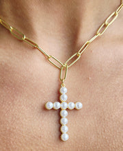 Load image into Gallery viewer, Charm Bar Chain with Pearl Cross Charm