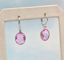 Load image into Gallery viewer, Pink Corundum Leverback Earrings - 14K White Gold