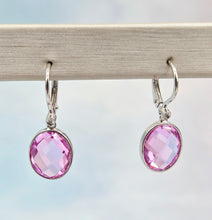 Load image into Gallery viewer, Pink Corundum Leverback Earrings - 14K White Gold