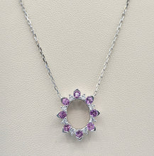 Load image into Gallery viewer, Pink Sapphire &amp; Diamond Necklace with attached chain - 14K White Gold