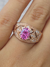 Load image into Gallery viewer, Pink Oval Moissanite &amp; Diamond Ring - 14K Rose Gold