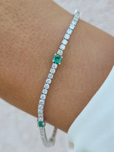 Load image into Gallery viewer, Emerald and Diamond Tennis Bracelet - 14K White Gold