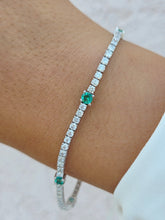 Load image into Gallery viewer, Emerald and Diamond Tennis Bracelet - 14K White Gold