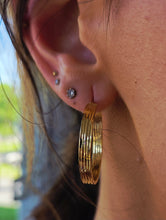 Load image into Gallery viewer, Striped Gold Hoops - 14K Yellow Gold