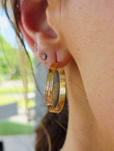 Load image into Gallery viewer, Striped Gold Hoops - 14K Yellow Gold