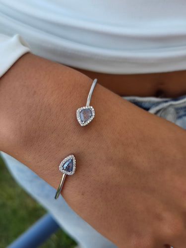 Alexandrite & CZ Open Cuff Bangle - Sterling Silver