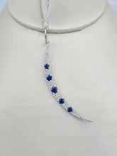 Load image into Gallery viewer, Diamond &amp; Sapphire Crescent Moon Pendant with Large Loop - 14K White Gold