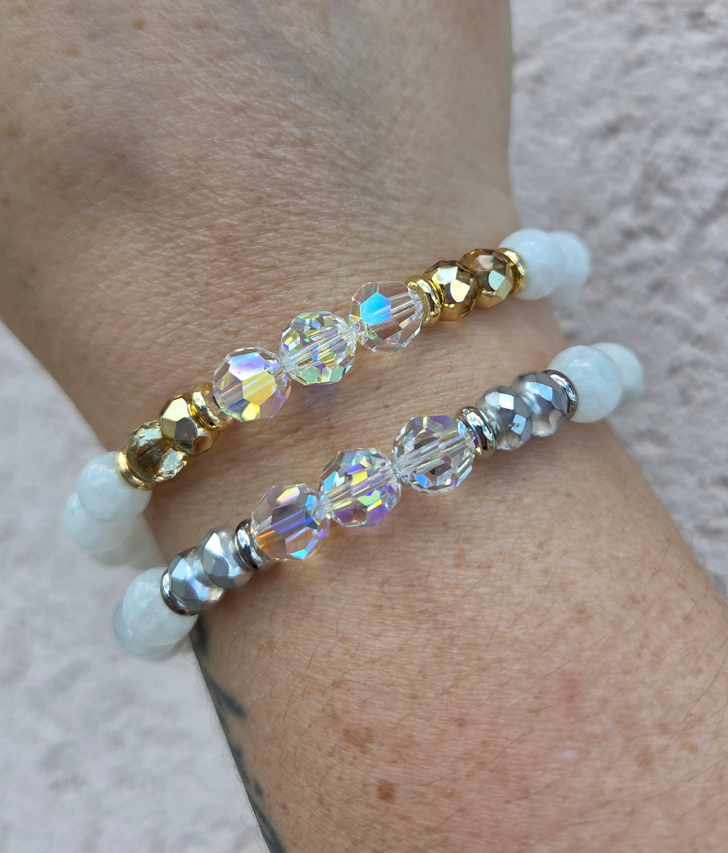 Crystal AB on Moonstone Beaded Bracelet - Stash