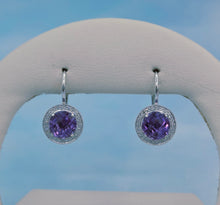 Load image into Gallery viewer, Amethyst &amp; Diamond Leverbacks Earrings- 14K White Gold