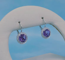 Load image into Gallery viewer, Amethyst &amp; Diamond Leverbacks Earrings- 14K White Gold