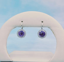 Load image into Gallery viewer, Amethyst &amp; Diamond Leverbacks Earrings- 14K White Gold