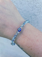Load image into Gallery viewer, Grey Rainbow Crystal w/Evil Eye Beaded Bracelet - Elena Michele