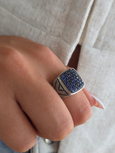 Load image into Gallery viewer, Men’s Blue Sapphire Chevron Ring