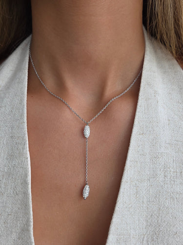 Crystal Drop Y Necklace - Sterling Silver
