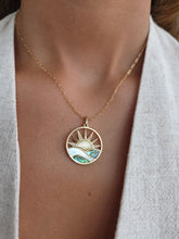 Load image into Gallery viewer, Large Sunrise Necklace with Paperclip Chain - 14K Yellow Gold