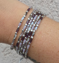 Load image into Gallery viewer, "Vivid Violets" Purple, Lilac &amp; Silver Crystal Stretch Bracelet