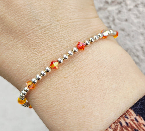 Fireball Orange “By the Yard” Swarovski Crystal Silver Bracelet - Our Whole Heart