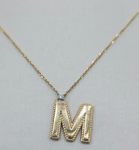 Load image into Gallery viewer, “M” Initial &amp; Diamond Necklace - 14K Yellow Gold