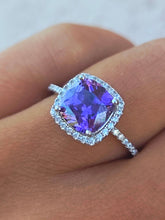 Load image into Gallery viewer, Purple CZ with Halo Ring - Sterling Silver