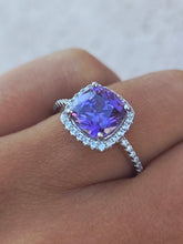 Load image into Gallery viewer, Purple CZ with Halo Ring - Sterling Silver