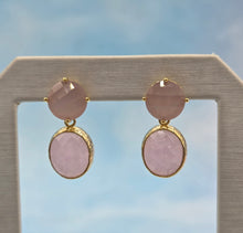 Load image into Gallery viewer, Dusty Rose &amp; Rose Quartz Gold - Gemstone Post Earring- One of a Kind