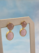 Load image into Gallery viewer, Dusty Rose &amp; Rose Quartz Gold - Gemstone Post Earring- One of a Kind